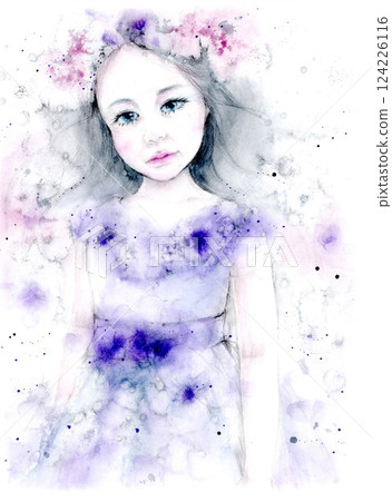 Girl in flower crown and purple dress Girl in flower crown and purple dress 124226116