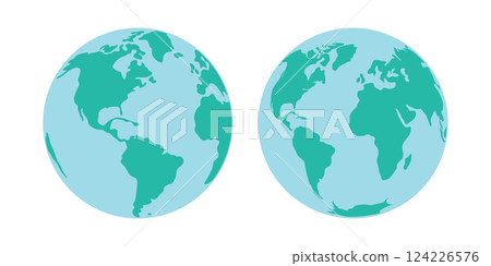 Two Earth Globes from different angles. World map on a white background. Illustration. 124226576