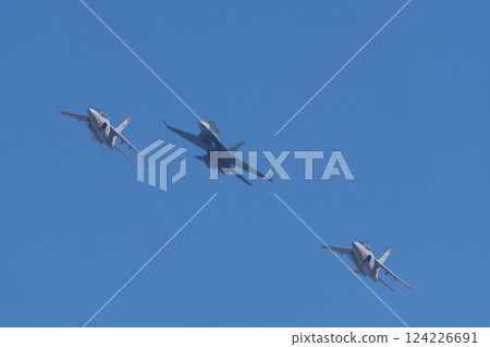 航空自衛隊飛行開發測試聯隊的 F-2 和 T-4 在航展上進行編隊飛行 124226691