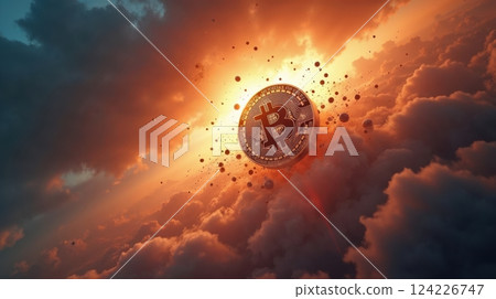 a bitcoin coin fall from the sky 124226747