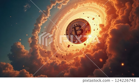 a bitcoin coin fall from the sky 124226748