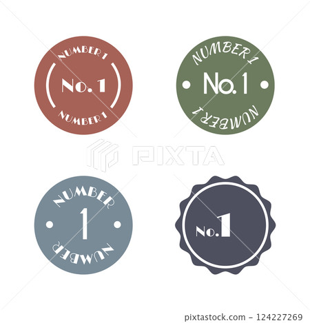 Set of various labels with text number one, flat vector illustration. 124227269