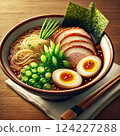 Soy sauce ramen and toppings 124227288