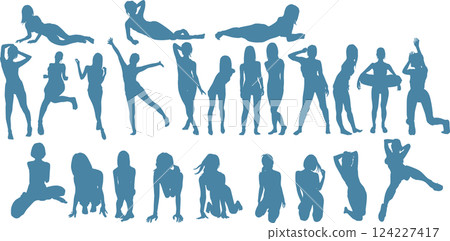 Silhouette illustration of a woman in a swimsuit posing 124227417