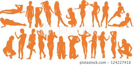 Silhouette illustration of a woman in a swimsuit posing Silhouette illustration of a woman in a swimsuit posing 124227418