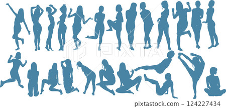 Silhouette illustration of a woman in a swimsuit posing 124227434