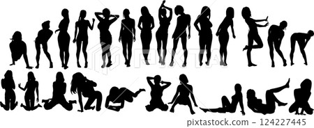 穿著泳衣的女人的剪影插圖 124227445