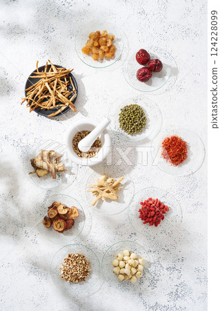 Various herbal medicine ingredients 124228099