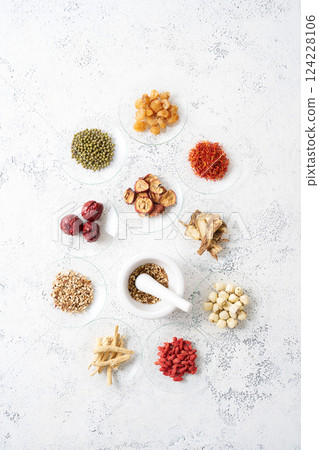Various herbal medicine ingredients 124228106
