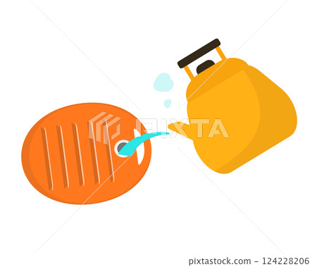 Filling a hot water bottle with hot water from a kettle. Vector illustration Filling a hot water bottle with hot water from a kettle. Vector illustration 124228206