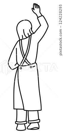 Line drawing vector illustration of a woman reaching for something high up 124228293