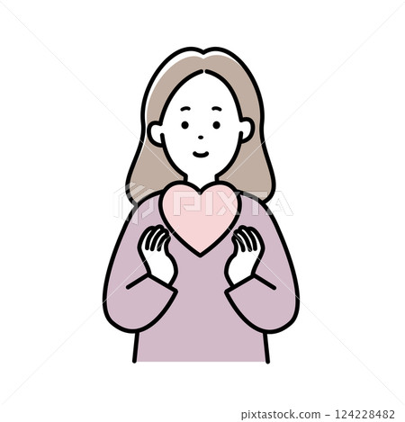 Illustration material of a woman holding a heart 124228482