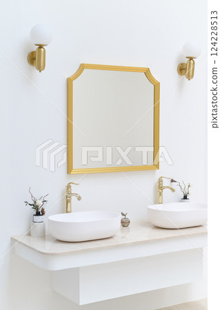 wash basin in white interior restroom wash basin in white interior restroom 124228513
