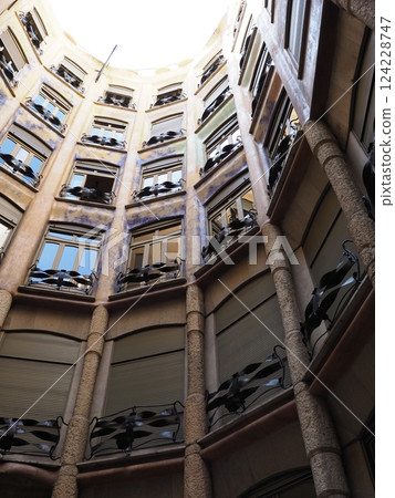 Patio in historical building in European BARCELONA city in Spain - vertical 124228747