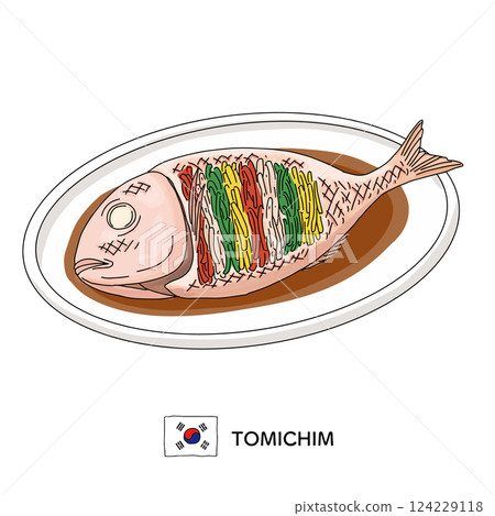 韓國料理_Tomithim(蒸鯛魚)線描插圖 韓國料理_Tomithim(蒸鯛魚)線描插圖 124229118