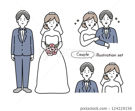 新娘和新郎插圖材料集 新娘和新郎插圖材料集 124229156