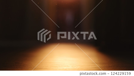 low angle shot of interior with sunset light and some dust floating in air low angle shot of interior with sunset light and some dust floating in air 124229159