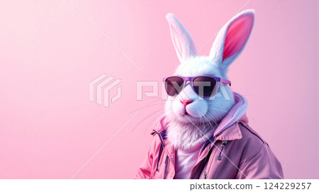 Cool White Rabbit In Sunglasses 124229257