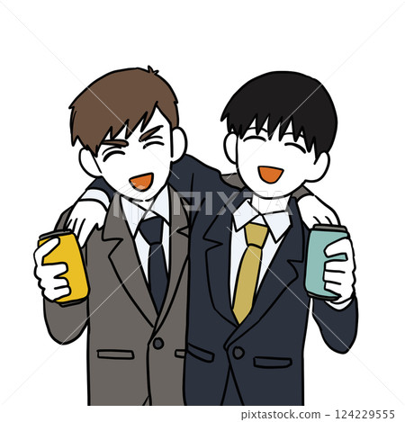 商人們互相摟著手喝酒 124229555