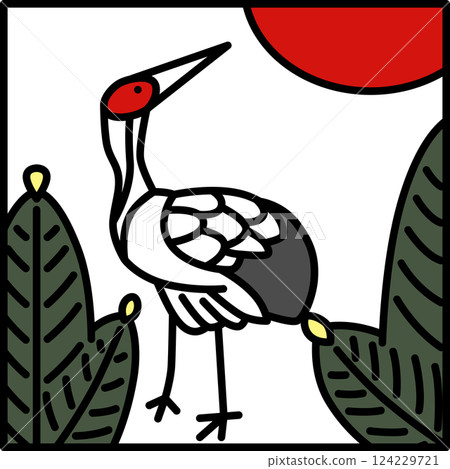 Color square simple Hanafuda cards - January, Pine and crane - January, Pine and crane 124229721