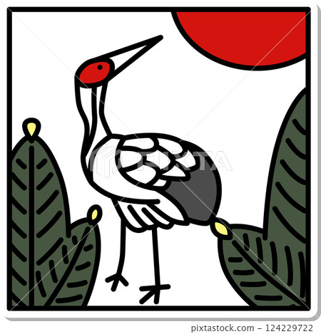 Sticker-style square simple Hanafuda card - January, Pine and Crane - January, Pine and Crane Sticker-style square simple Hanafuda card - January, Pine and Crane - January, Pine and Crane 124229722