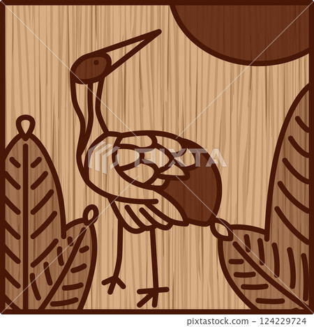 簡約方形木雕花札牌 - 一月，松鶴 - 一月，松鶴 124229724