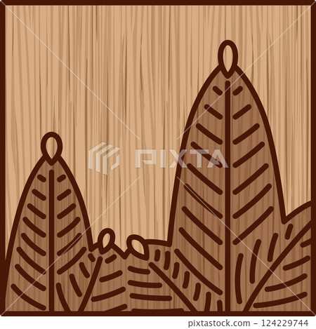 簡約方形木雕花札牌 - 一月、松樹、松殼 124229744