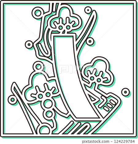 Color shadow square simple Hanafuda Kisaragi plum red short February plum red short 124229784