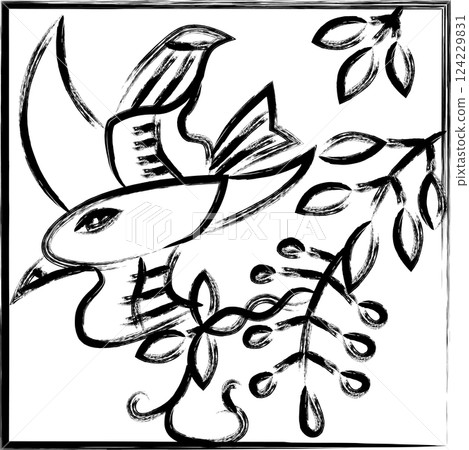 簡單方形花紮，有筆觸 - 卯月、紫藤、鳥樹 - 四月 - 紫藤和鳥樹 124229831