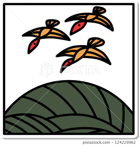 Sticker-style square simple Hanafuda card - August, Awl, Wild Geese, August, Awl and Wild Geese Sticker-style square simple Hanafuda card - August, Awl, Wild Geese, August, Awl and Wild Geese 124229962