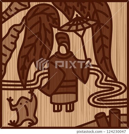 Simple square hanafuda cards in woodcarving style - Shimotsuki, Tochigi, November, Ono no Michikaze, Tochigi with Ono no Michikaze 124230047