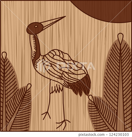 方形木雕花札牌 - 一月，松鶴 - 一月，松鶴 124230103