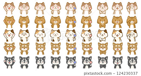 Cute cat and dog facial expression set color 124230337