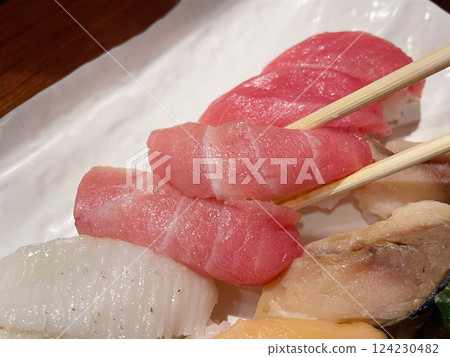 Medium fatty tuna nigiri sushi assortment Medium fatty tuna nigiri sushi assortment 124230482