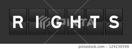 Black color analog flip board with word rights on gray background 124230599