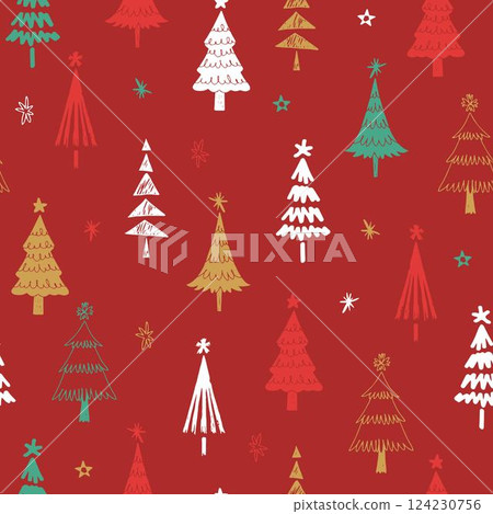 Hand drawn christmas tree pattern Hand drawn christmas tree pattern 124230756