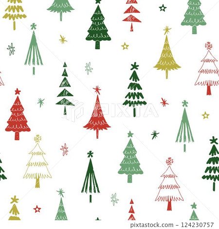 Hand drawn christmas tree pattern 124230757