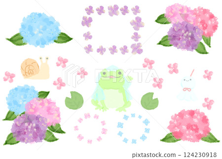 A set of cute watercolor illustrations related to the rainy season 124230918