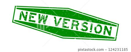 Grunge green new version word hexagon rubber seal stamp on white background 124231185