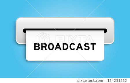 White coupon banner with word broadcast from machine on blue color background White coupon banner with word broadcast from machine on blue color background 124231232