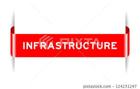 Red color inserted label banner with word infrastructure on white background 124231247