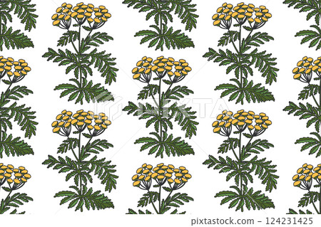 Botanical plant seamless pattern with yellow flowers vector illustration. Repeating floral pattern in white background. Graphic design for Fashion Cover Textile Birthday Greeting Card Invitation Print Botanical plant seamless pattern with yellow flowers vector illustration. Repeating floral pattern in white background. Graphic design for Fashion Cover Textile Birthday Greeting Card Invitation Print 124231425