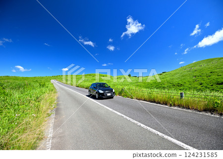 Chugoku Region, Akiyoshidai, Drive while looking at the blue sky and grassland from the car window, Akiyoshidai Karst Road, Miya City, Yamaguchi Prefecture (6) 124231585