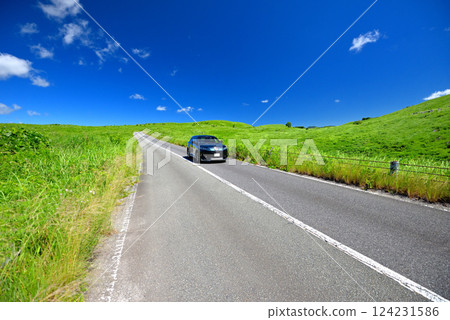 Chugoku region, Akiyoshidai, Drive while looking at the blue sky and grassland from the car window, Akiyoshidai Karst Road, Miya City, Yamaguchi Prefecture (7) 124231586