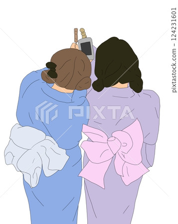 身穿浴衣拍照的女子背影 124231601