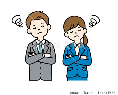Simple vector illustration of male and female office workers thinking with their eyes closed_Color Simple vector illustration of male and female office workers thinking with their eyes closed_Color 124231672