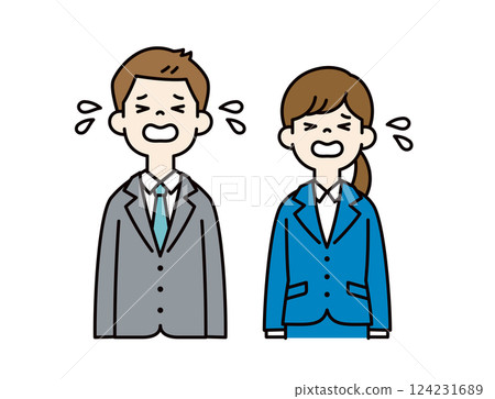 A simple vector illustration of a crying male and female office worker_Color 124231689