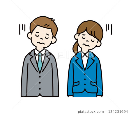 Simple vector illustration of male and female office workers who are disappointed with their shoulders dropped_Color 124231694