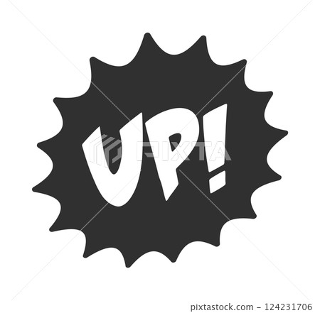 Illustration of the word UP! and a jagged red frame - American comic book style POP material Illustration of the word UP! and a jagged red frame - American comic book style POP material 124231706