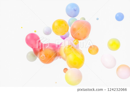 Abstract 3d art background with glossy gradient spheres floating. liquid blobs. soap bubbles. 124232066